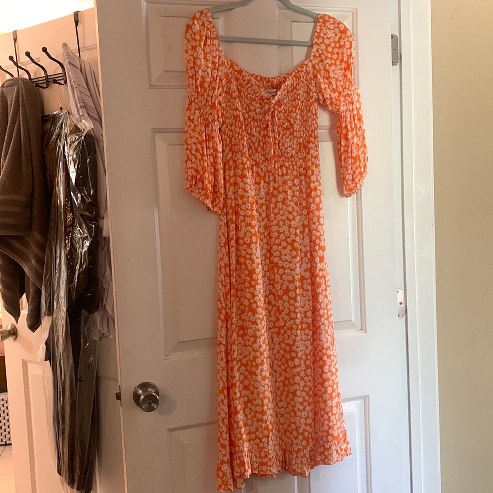 Orange and white midi dress